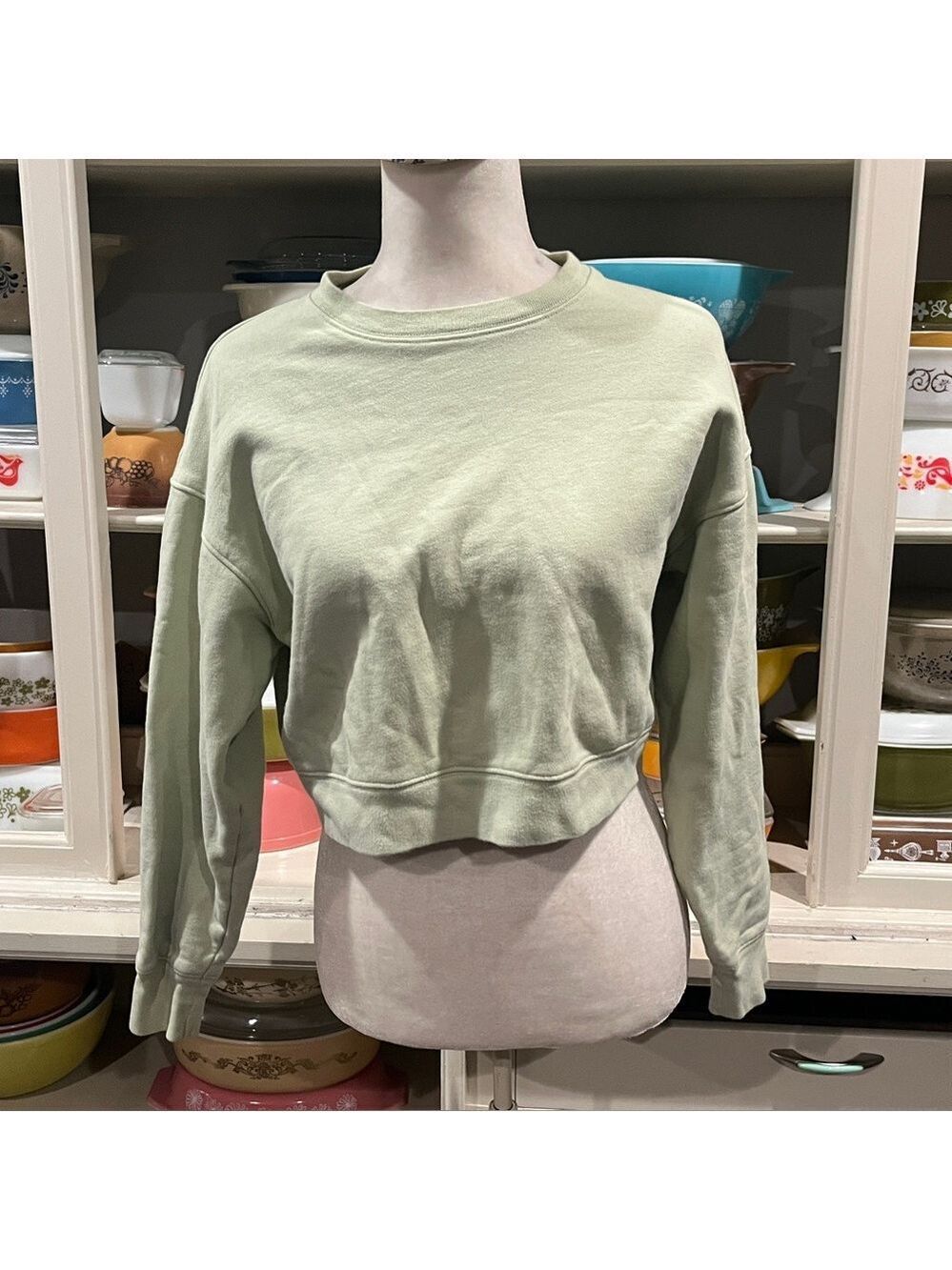 Girlfriend Collective Light Green Crop Sweatshirt - Size XS